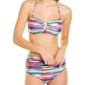 NWT Catherine Malandrino Colorful Bikini Set Size Large Bathing Suit White Pink
